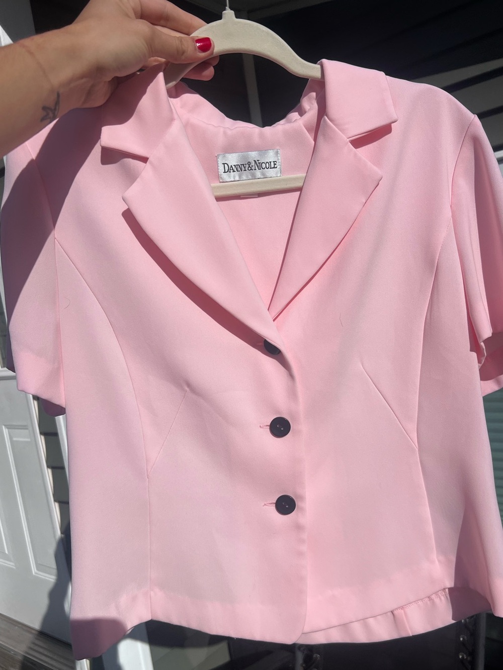Vintage Danny & Nicole Pastel Pink Short Sleeve Blazer Top Sz 12P